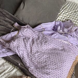 Lavender Embroidered Dress with Gold Sharara
